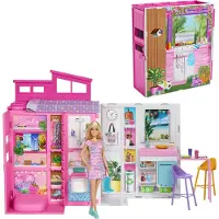 Barbie Maison de vacances avec poupée. 4 espaces et 11 accessoires HRJ77