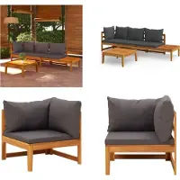 vidaXL Ensemble de salon de jardin 3 pièces avec coussins gris foncé en bois massif d'acacia