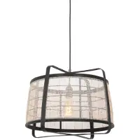 Anne Lighting - suspension - Capos - noir - bois et tissu - Ø 48 cm - E27 - 3511ZW