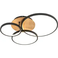QAZQA Plafonnier noir avec bois, LED intégrée, variateur 3 positions, 3 lumières - Alec