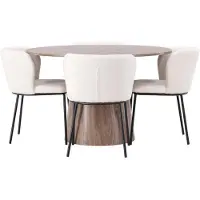 Ebuy24 Lanzo ensemble pour salle à manger table naturel et 4 Edina chaises blanc.