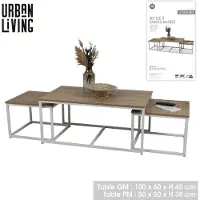 Urban Living Set de 3 tables basses gigognes en bois et métal "La Casa Blanca - Blanc - L 100/50 x P 60/50 x H 45/38 cm