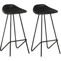 vidaXL Tabouret de bar 2 pcs. noir cuir véritable