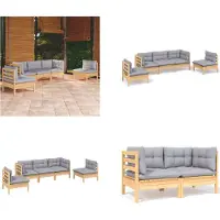 vidaXL Ensemble de salon de jardin 5 pièces avec coussins gris, en bois de pin massif