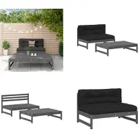 vidaXL Ensemble salon de jardin 2 pièces avec coussins Gris Bois massif