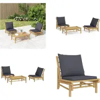 vidaXL Ensemble de salon de jardin 3 pièces avec coussins gris foncé en bambou