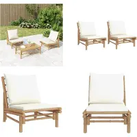 vidaXL Chaises de jardin 2 pcs. avec coussins blanc crème en bambou