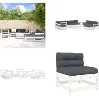 vidaXL Ensemble salon de jardin 10 pièces avec coussins Blanc Bois massif