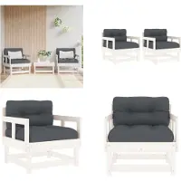 vidaXL Chaises de jardin avec coussins 2 pcs. Blanc Pin massif