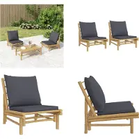 vidaXL Chaises de jardin 2 pcs. avec coussins gris foncé bambou