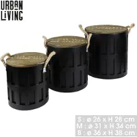 Urban Living Set de 3 tables basses en métal et corde "Loft & Métal" - Noir - H 38/34/28 x D 36/31/26 cm