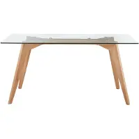Beliani Table de salle à manger transparente avec plateaux en verre 160 x 90 cm pieds en bois de chêne rectangulaire moderne scandinave