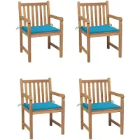 vidaXL Chaises de jardin 4 pcs. avec coussins bleus teck massif