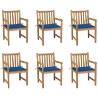 vidaXL Chaises de jardin 6 pcs. avec coussins bleu roi teck massif