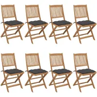 vidaXL Klappbare Gartenstühle 8 Stk. mit Kissen Massivholz Akazie