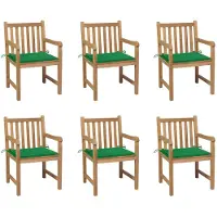 vidaXL Chaises de jardin 6 pcs. avec coussins verts teck massif