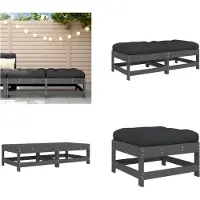 vidaXL Tabouret de jardin avec coussin 2 pcs. Gris Pin massif