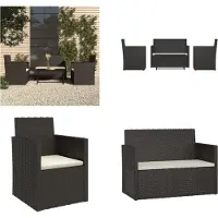 vidaXL Ensemble salon de jardin 4 pièces avec coussins Poly rotin noir