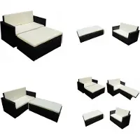 vidaXL Ensemble salon de jardin 2 pièces avec coussins Poly rotin noir