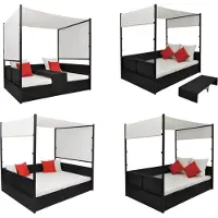 vidaXL Lit de jardin avec auvent Noir 190x130 cm Résine tressée