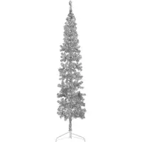 vidaXL Demi sapin de Noël artificiel mince avec support Argenté 210 cm