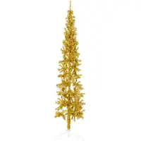 vidaXL Demi sapin de Noël artificiel mince avec support Doré 180 cm