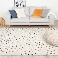FRAAI Tapis à poils longs - Grand Dots Crème/Noir | 140x200 cm | Rectangulaire | Pile haute