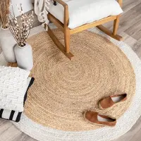 NATURL. Tapis en jute - Fair Rond Naturel/Blanc | Ø 175cm | Rond | Tissage plat