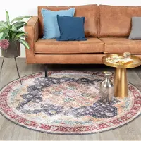 FRAAI Tapis rond vintage - Azara Bleu/Rouge | Ø 160 cm | Rond | Tissage plat