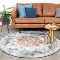 FRAAI Tapis rond vintage - Azara Bleu Clair | Ø 120 cm | Rond | Tissage plat