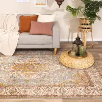 FRAAI Tapis vintage - Thirza Medallion Bleu Clair/Multicolore | 80x150 cm | Rectangulaire | Pile courte