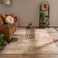 FRAAI Tapis moderne - Bush Jaune Ocre/Terracotta | 140x200 cm | Rectangulaire | Pile courte