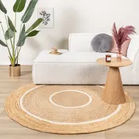 FRAAI Tapis rond en jute - Mirai Circle Blanc/Naturel | Ø 120 cm | Rond | Tissage plat