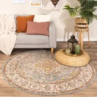 FRAAI Tapis rond vintage - Thirza Medallion Bleu Clair/Multicolore | Ø 100 cm | Rond | Pile courte