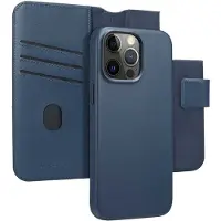 Accezz Étui de télephone portefeuille en cuir 2-en-1 avec MagSafe pour Apple iPhone 15 Pro Max - Nightfall Blue