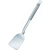 Rösle Pelle à crêpes perforée, à lame arrondie et manche rond, spatule pour retourner les crêpes, acier inoxydable 18/10, passe au lave-vaisselle, Tons Argentés