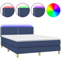 vidaXL Lit Boxspring avec matelas & LED Bleu 140x190 cm Tissu