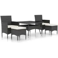 vidaXL Ensemble de jardin 5 pièces Poly rotin et verre trempé Noir
