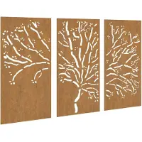 vidaXL Décoration murale de jardin 3 pièces 105x55 cm acier corten design arbre
