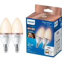 Philips Smart Lighting Lot De 2 Lampes Bougies - Éclairage Led Intelligent Lumière Blanche Chaude À Froide Culot E14 40 W Finition Mate Wi-fi