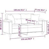 vidaXL Canapé 2 places avec coussins décoratifs rouge vin 140 cm similicuir