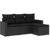vidaXL Ensemble de salon de jardin 4 pièces avec coussins noir poly rotin