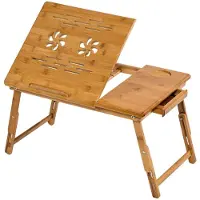 TecTake Table de lit en bambou - Table - Pour le lit - Table de déjeuner - Table pour ordinateur portable