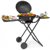 Kitchenbrothers Barbecue électrique pliable avec roues - KitchenBrothers - avec plaque de cuisson - étagère/supports inclus - noir
