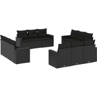 vidaXL Ensemble de 12 canapés de jardin avec coussins noir poly rotin