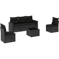 vidaXL Ensemble de salon de jardin 6 pièces avec coussins noir poly rotin