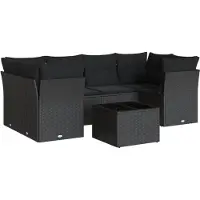 vidaXL Ensemble de salon de jardin 7 pièces avec coussins noir poly rotin