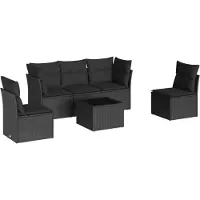 vidaXL Ensemble de salon de jardin 6 pièces avec coussins noir poly rotin