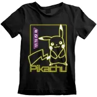 Pokémon T-shirt Gaming de - Enfants - Pikachu Néon - 104 - 116 - pour Enfants - noir - Taille 4 Ans