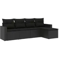 vidaXL Ensemble de salon de jardin 5 pièces avec coussins noir poly rotin